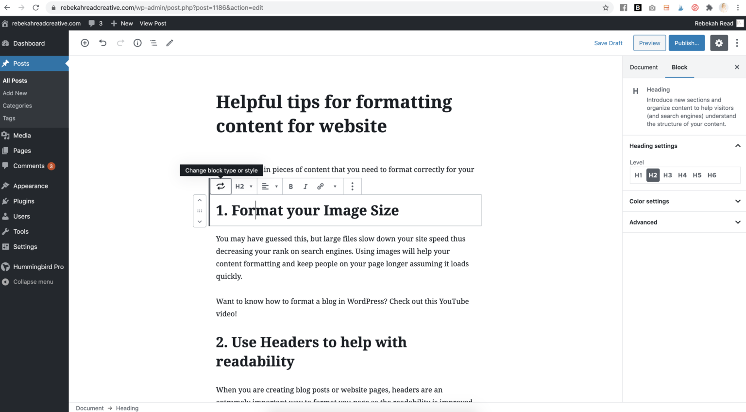 Helpful tips for formatting content for website - Rebekah Read Creative